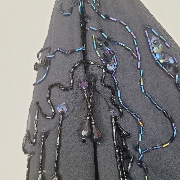 Vintage New Leaf Dress Samir Women's Sz 6 Black Cocktail Beaded Long Ruffles - Picture 6 of 12